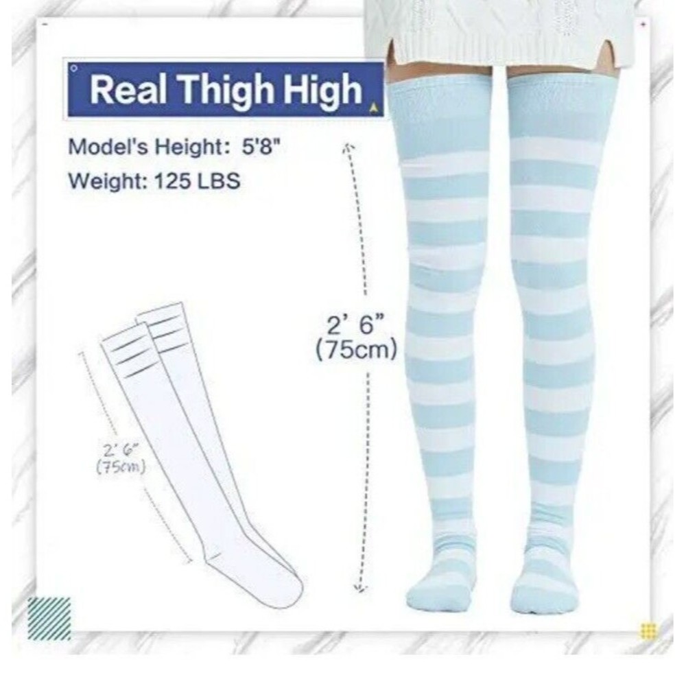 Kayhoma Extra Long Cotton Stripe Thigh High Socks Over the Knee High Plus Size